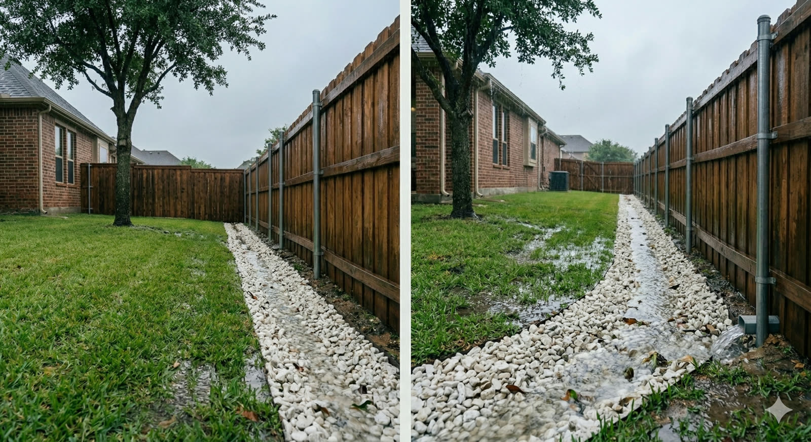 French drain installation in a North Dallas backyard