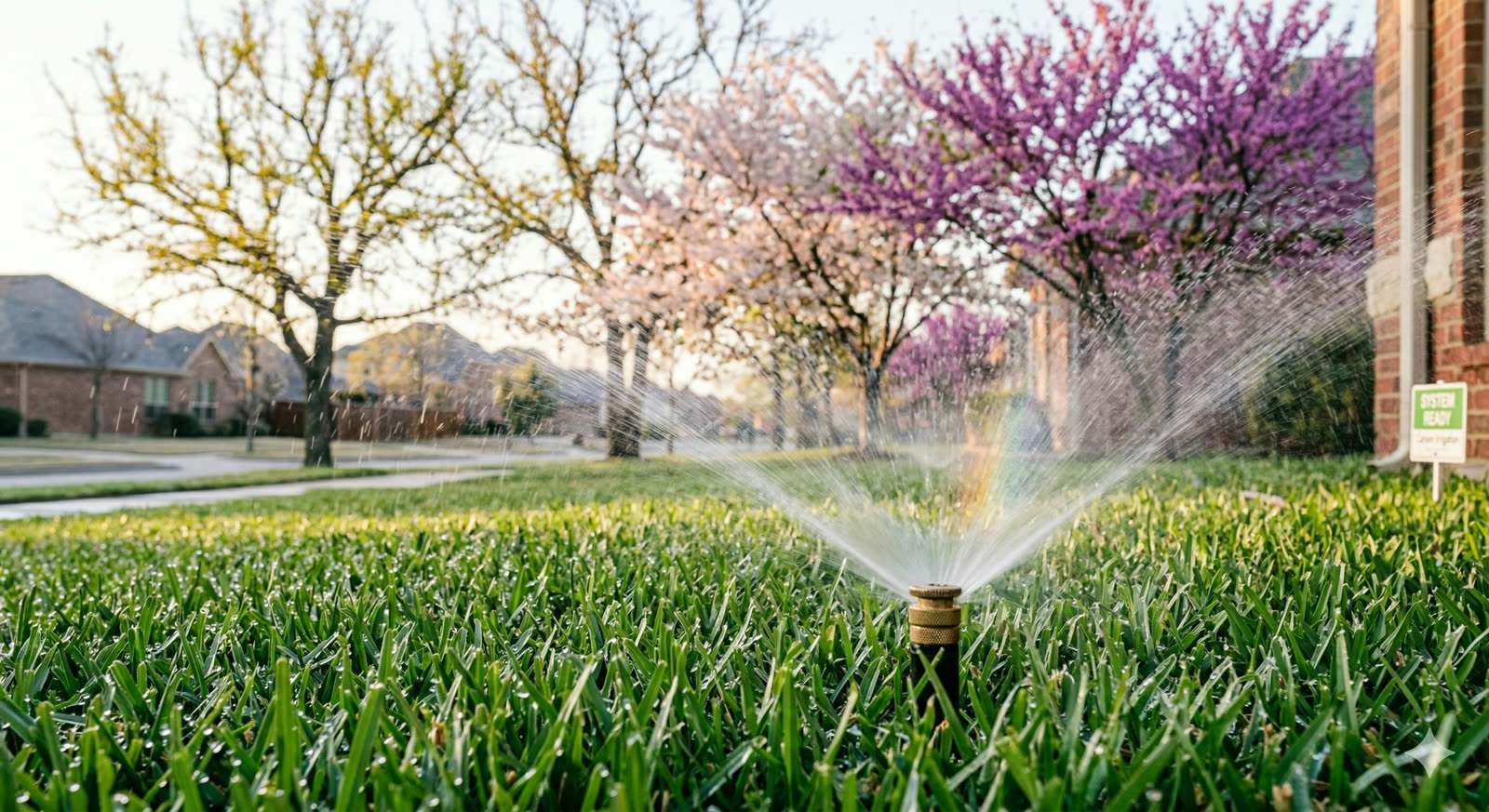 Carson tech testing a sprinkler zone during spring startup